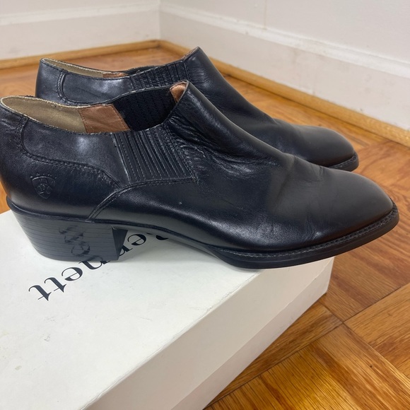 Ariat | Black Western Leather Square Toe Ankle Booties Size 9.5 - Picture 6 of 8